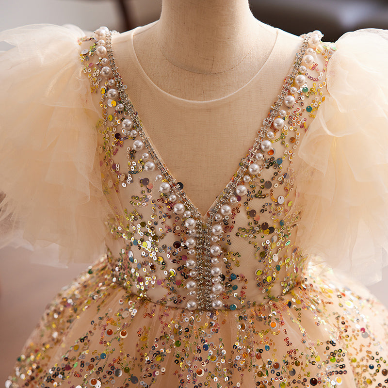 Luxurious Baby Girl Pageant Gold Sequined Birthday Princess Dress marryshe Luxurious Baby Girl Pageant Gold Sequined Birthday Princess Dress marryshe