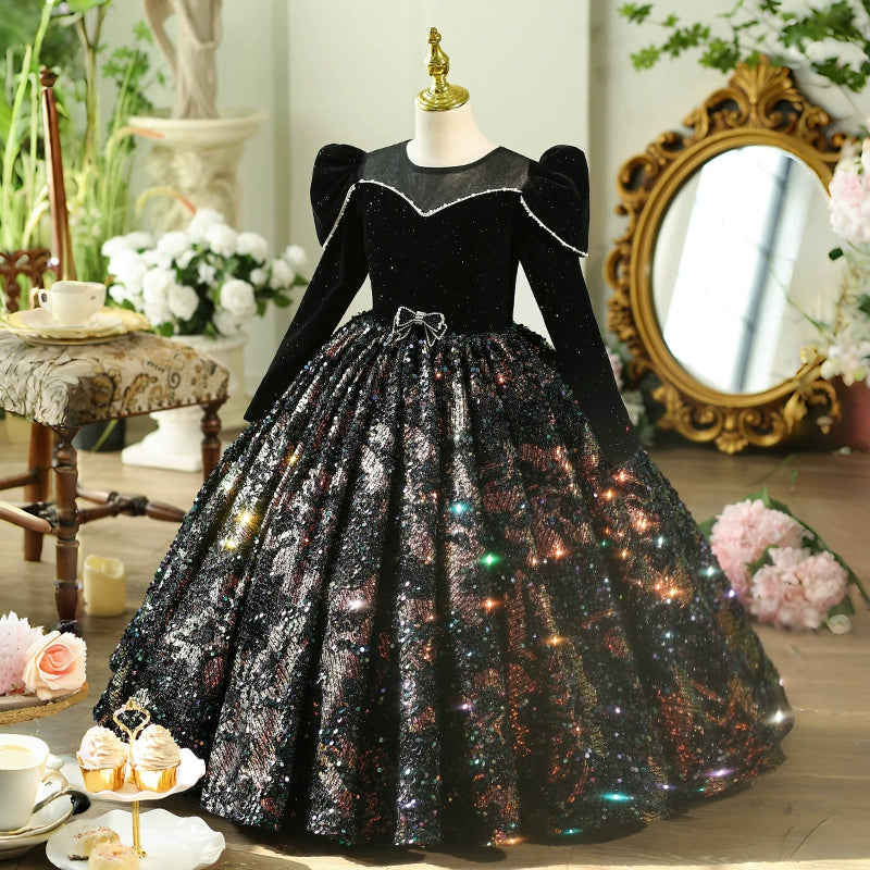 Girls Black Pageant Dress Children's Birthday Princess Dress