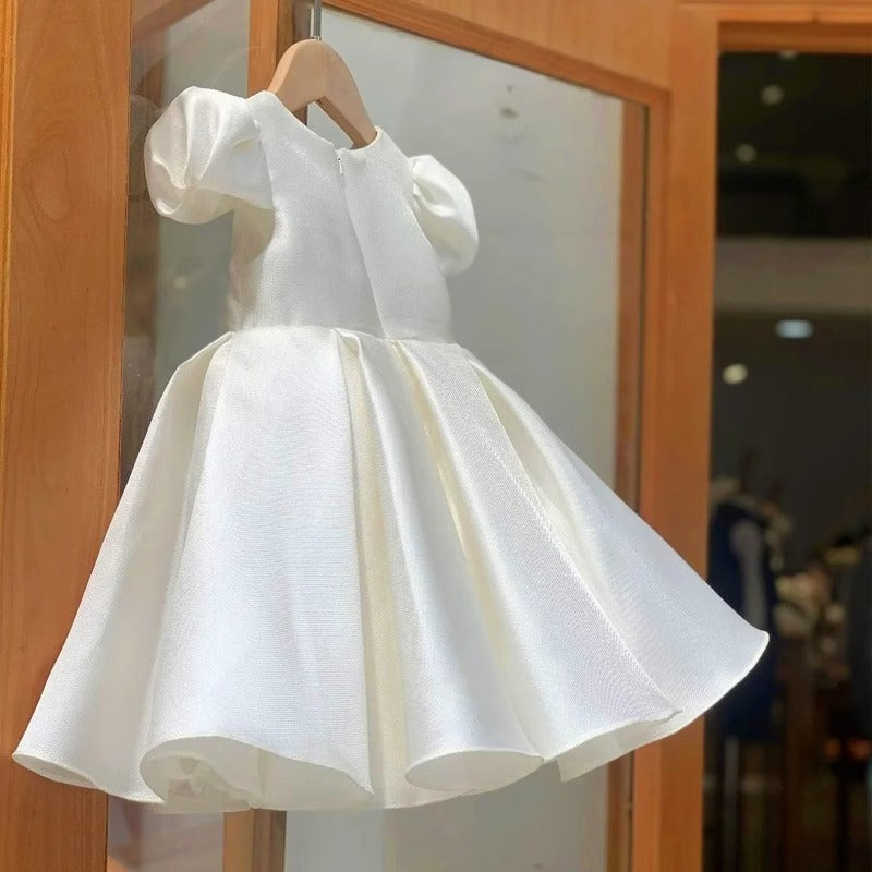 White Girls Birthday Princess Dress Flower Girl Wedding Satin Dress