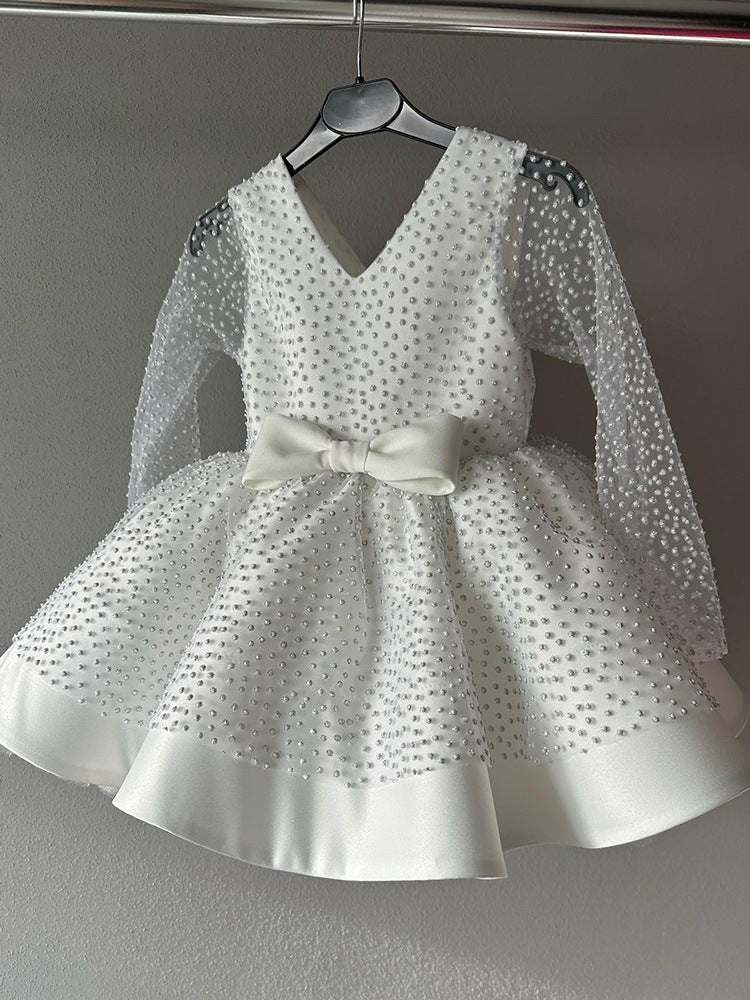 Cute Baby Girl Bead Pageant Dress Toddler  First Communion Princess Dress
