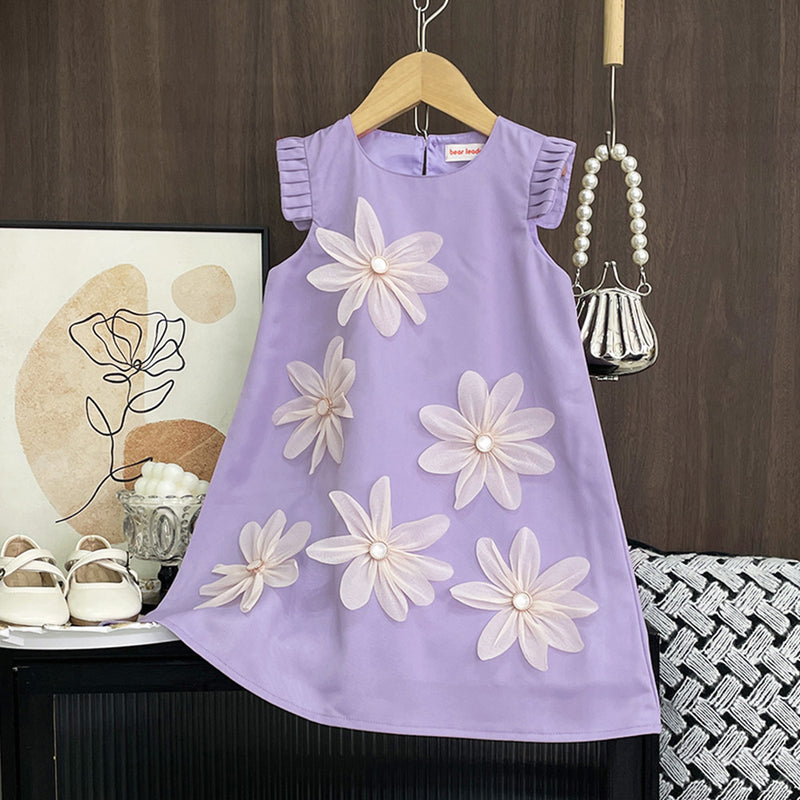 Girls Summer Sleeveless 3D Flower Princess Dress