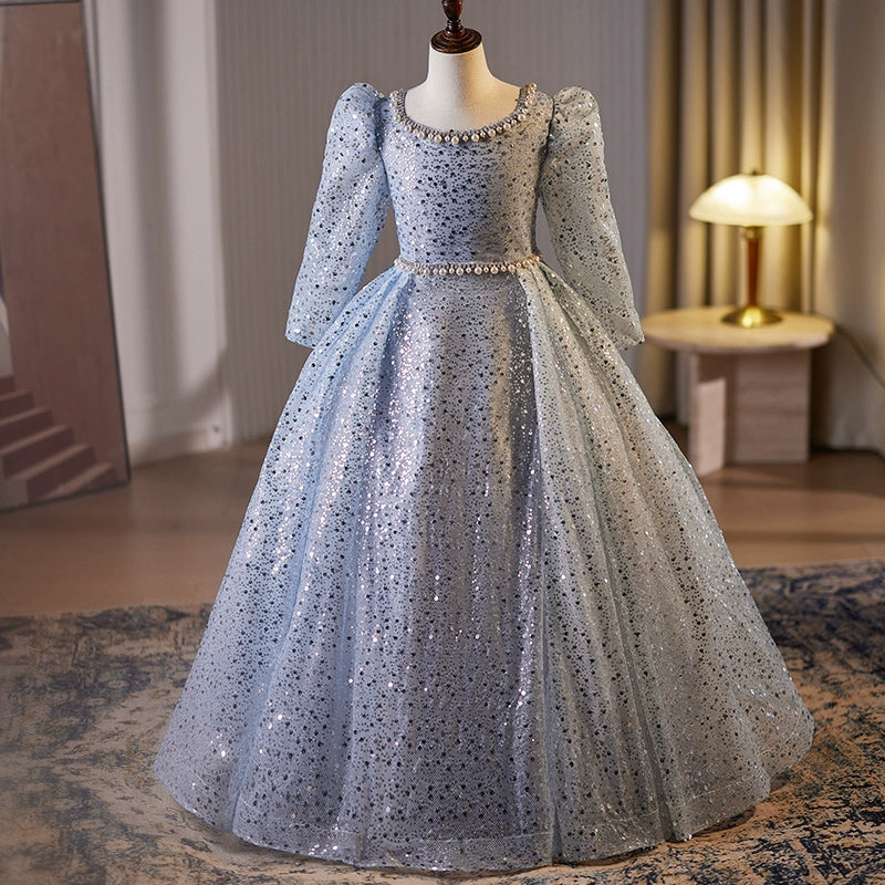poofy christmas dress Cute Baby Girl Puffy Christmas Dress Toddler Birthday Party Princess Dress, Blue / 9-10 Years (150cm)