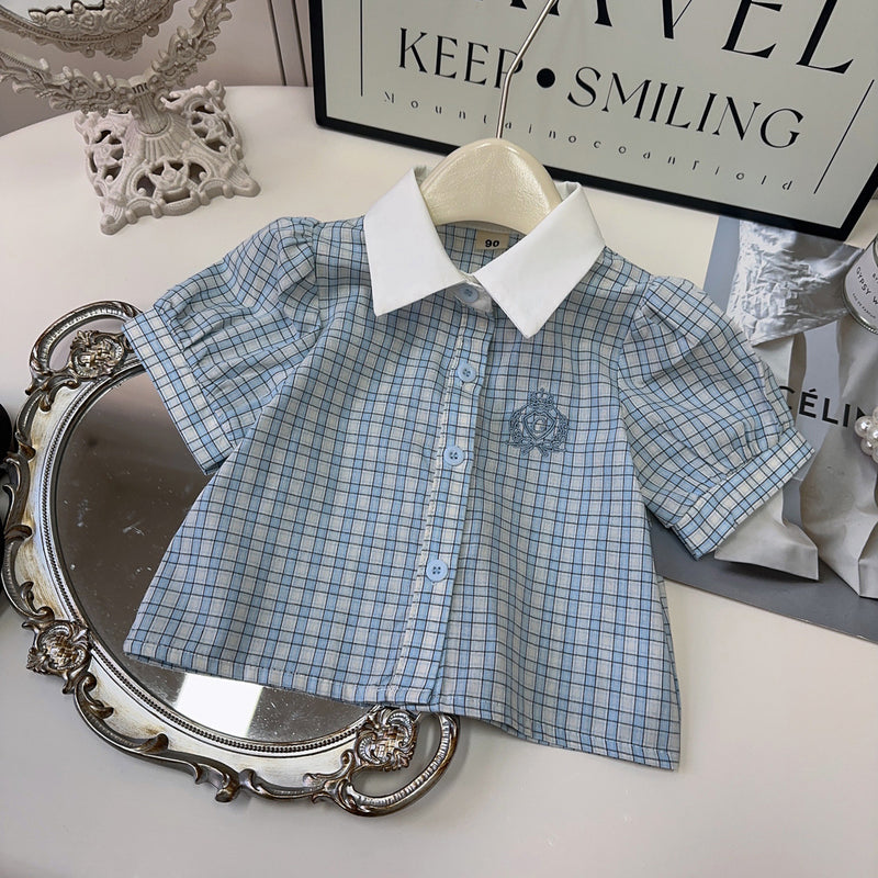 Girls Summer New Plaid Top Pleated Skirt Two-piece Suit