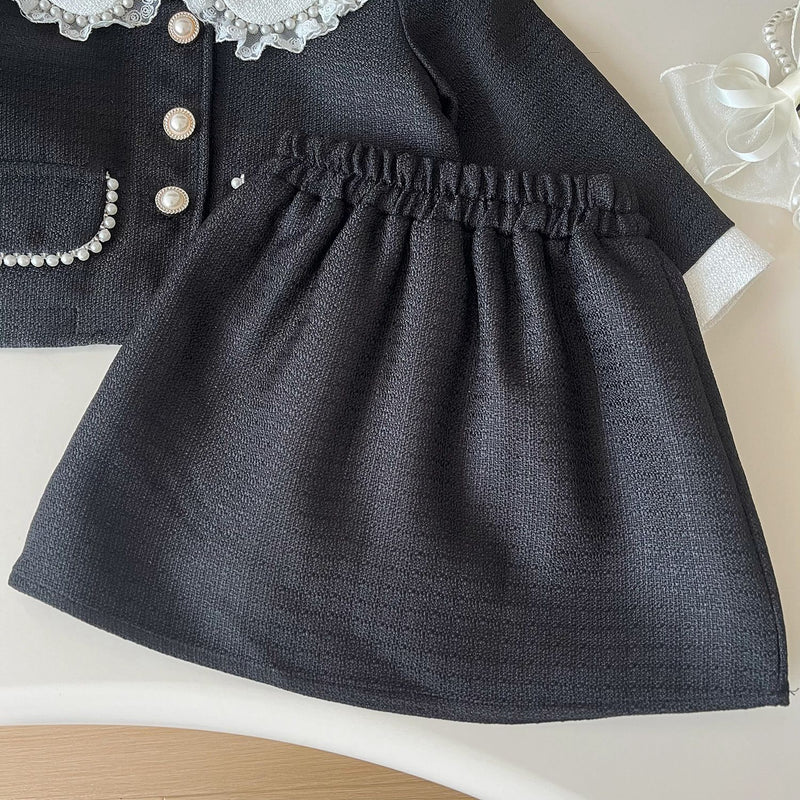 Girls' Autumn New Lapel Jacket and Skirt Two-piece Suit