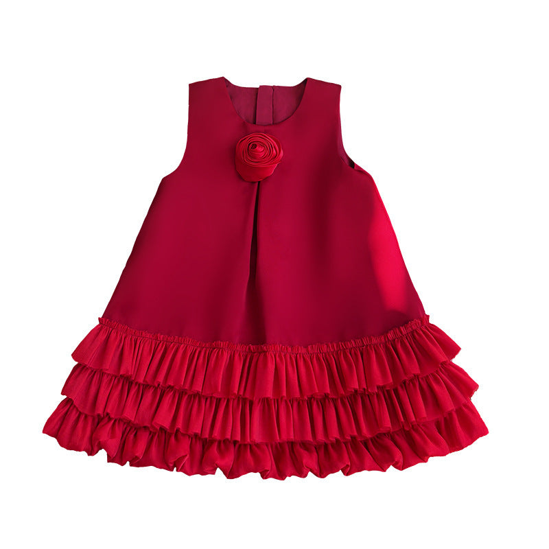 Baby Girl Red Birthday Princess Dress Flower Girl Wedding Dress