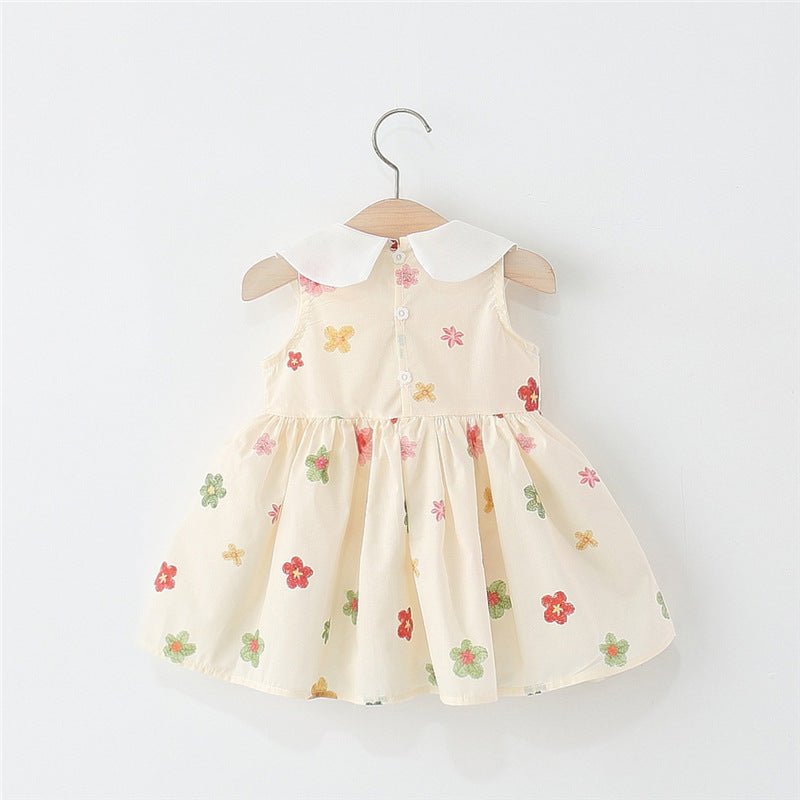 Girls Summer Floral Candy Doll Collar Cotton Princess Dress