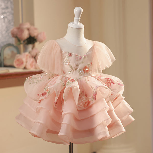 Toddler Prom Dress Girl Flower Formal Wedding Sequin Flower Mesh Princess Dress