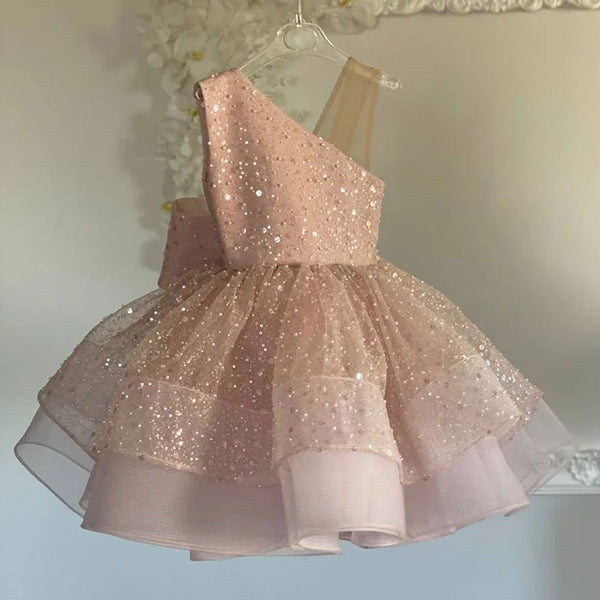 Children's Sequin Bowknot Dress Girls Sleeveless Puffy Princess Dress