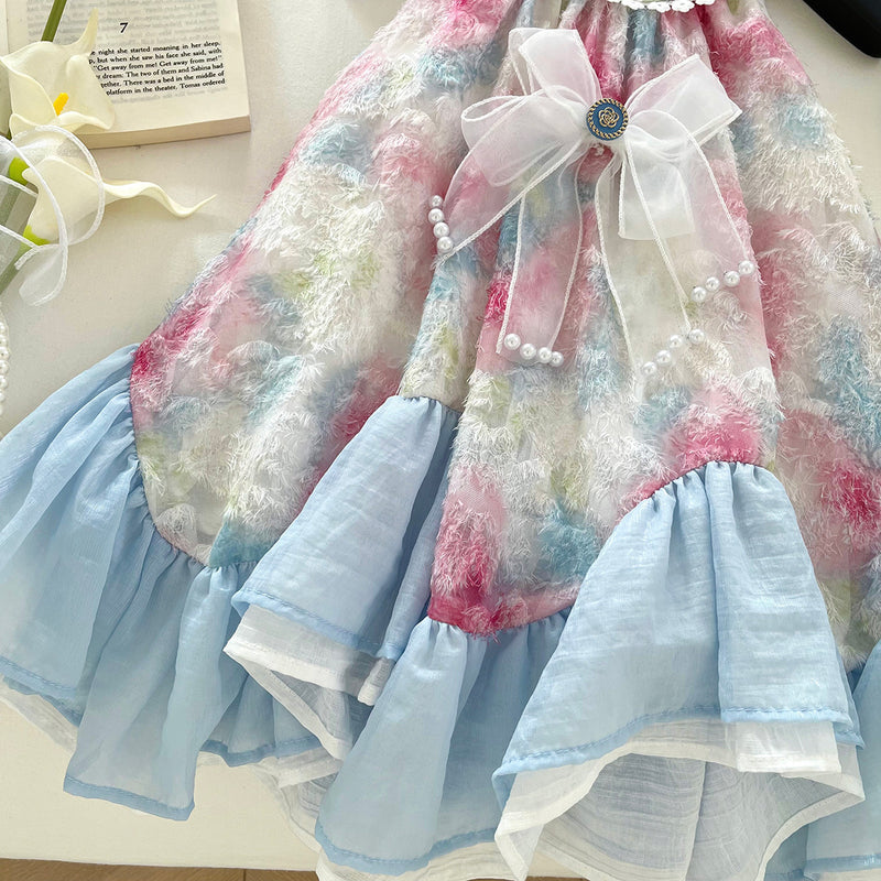 Girls Summer New Stitching Bow Halter Neck Princess Dress