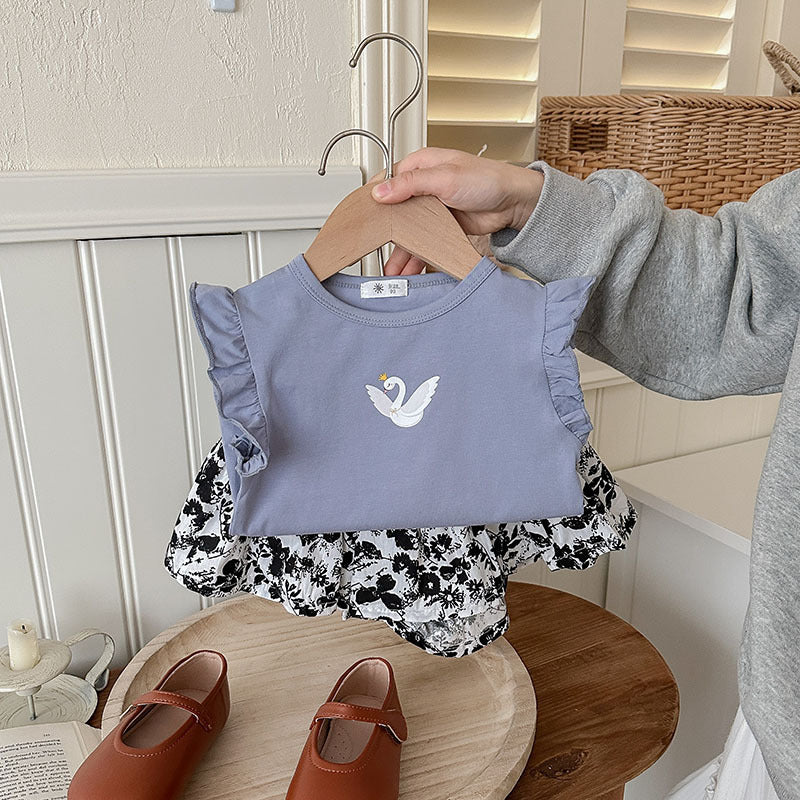 Girls Summer New Arrival Butterfly Print T-shirt Two-piece Set