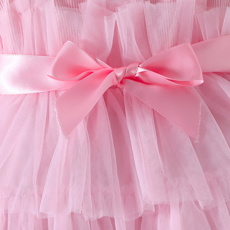 Summer New Girls Pink Suspender Princess Dress