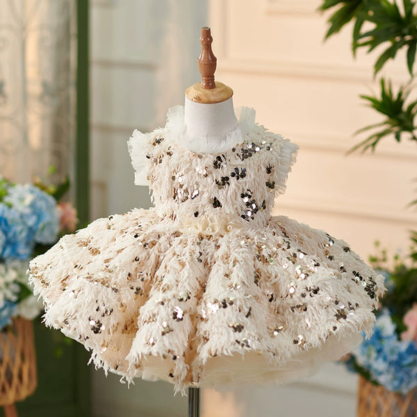 Girls Sequins Fluffy Christmas Dress  Toddler Beauty Pageant Birthday Princess Dress