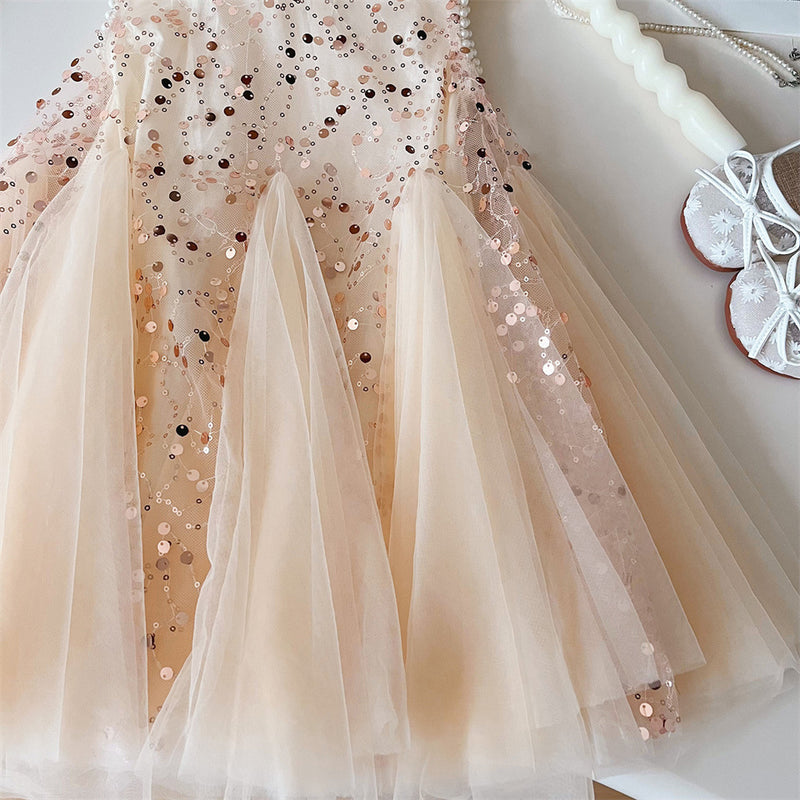 Girls Birthday Cute Dress Children's Mesh Sequined Vest Dress