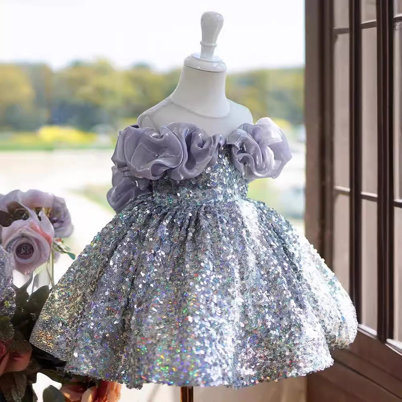 princess dress for toddler birthday Baby Girl Sequins Beauty Pageant Dress, Purple / 2-3 Years (100cm) a detachable bow on the back can be added or removed as needed Glamorique Kids Baby Girls' Elegant