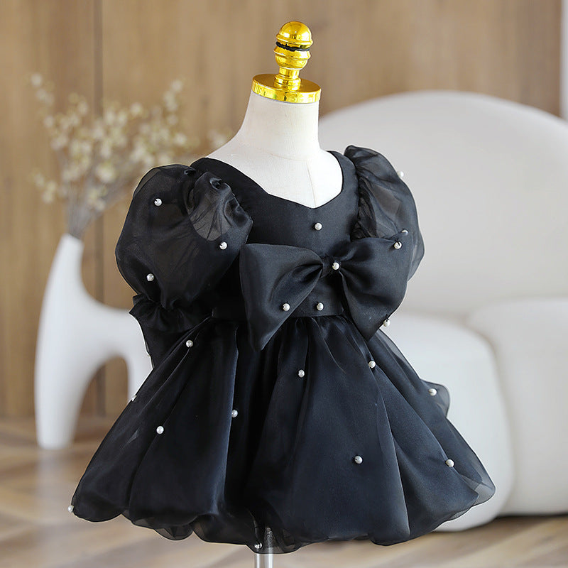 Baby Girl Puff Sleeve Pearl Communion Princess Dress