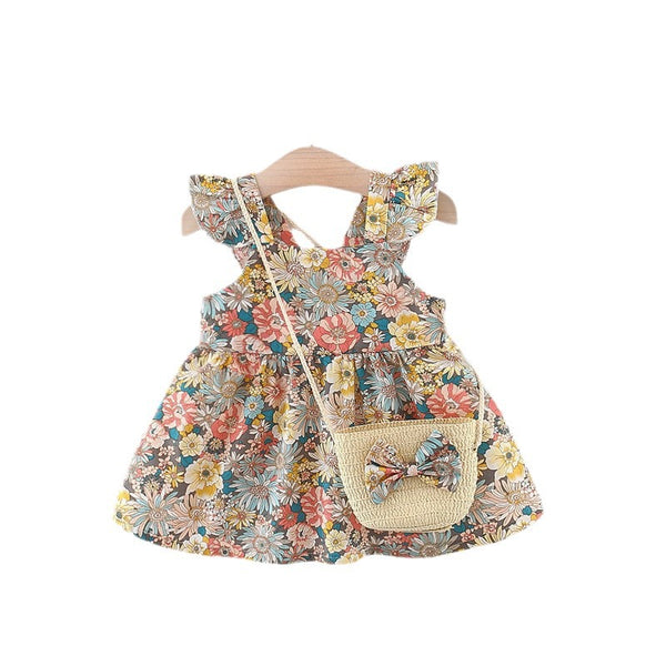 Toddler Dress Cute Baby Girl Printed Flying Sleeve Dress