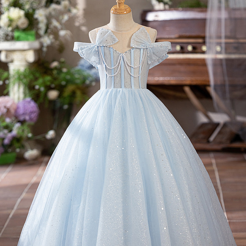 white princess prom dress A-line Princess V-neck Floral Prom Dresses Long 3D Appliqued Lace Form SheerGirl