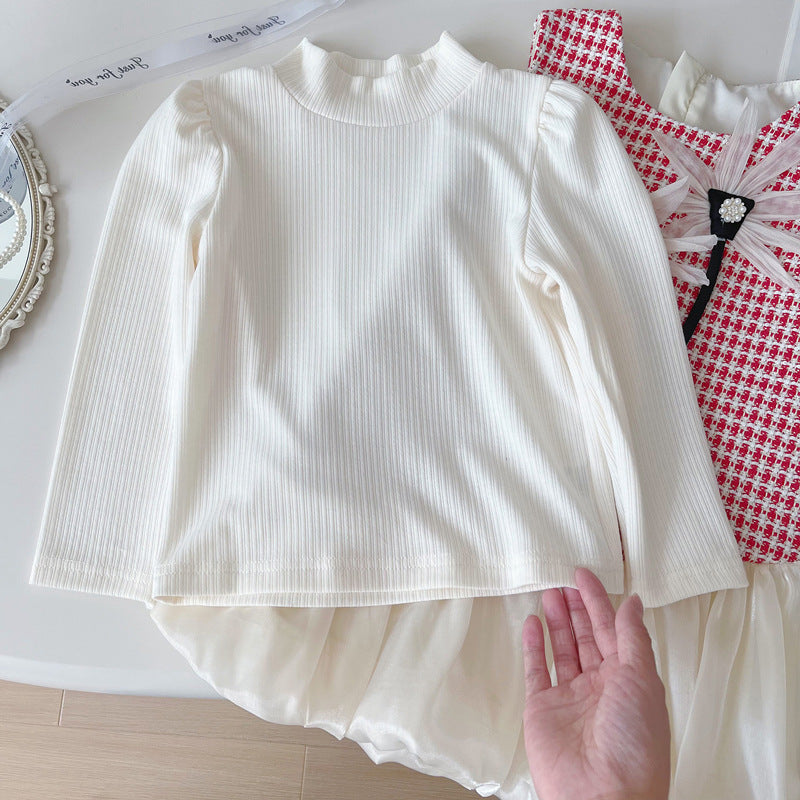 Girls' Plaid Base Layer Vest Dress Two-piece Set