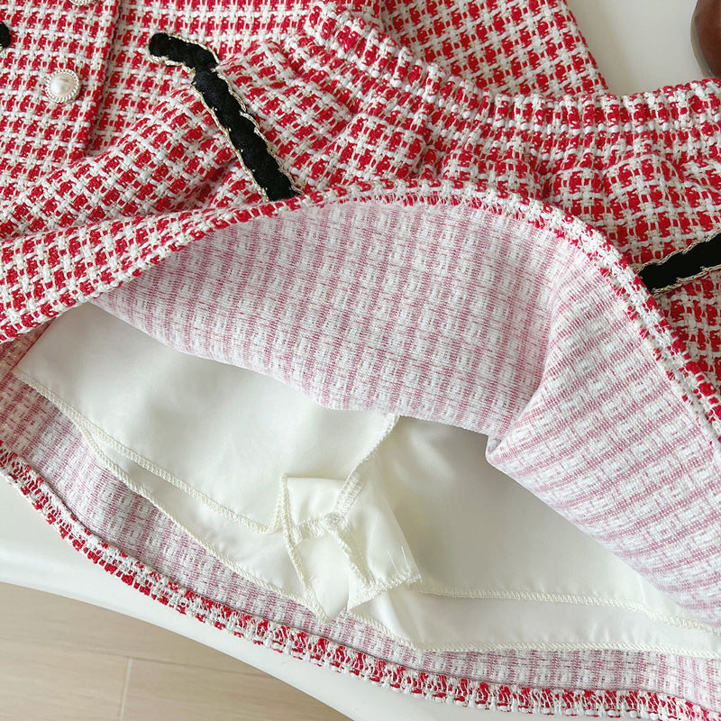New Girls' Lapel Plaid Jacket and Skirt Two-piece Suit