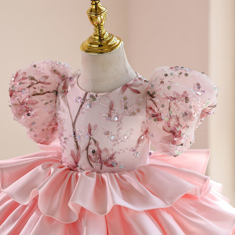 Baby Girl Birthday Pink Princess Dress Flower Girl Fluffy Dress