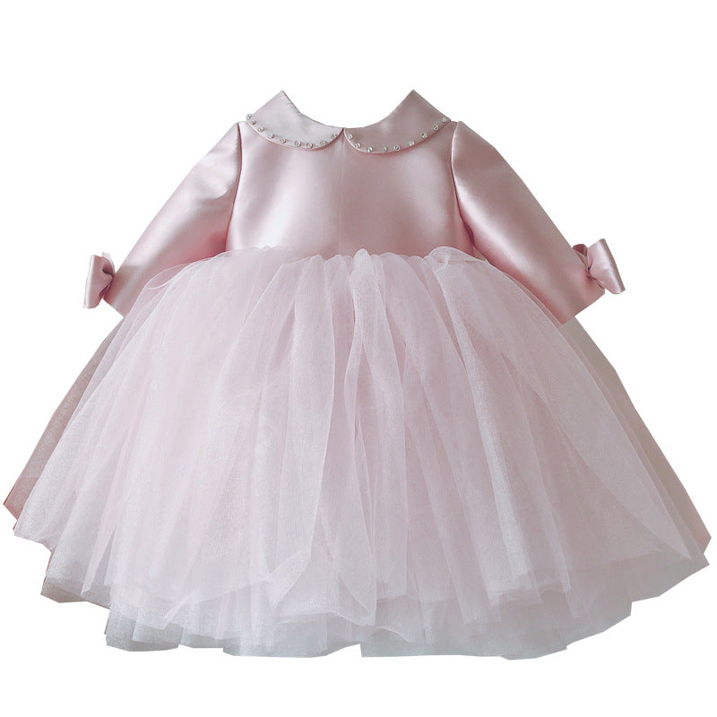 Baby Girl Doll Collar Bow Mesh Princess Dress