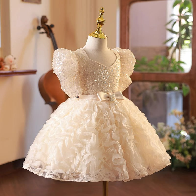 Baby Girl Sequins Flower Dress Toddler First Communion Dresses Birthday Dress