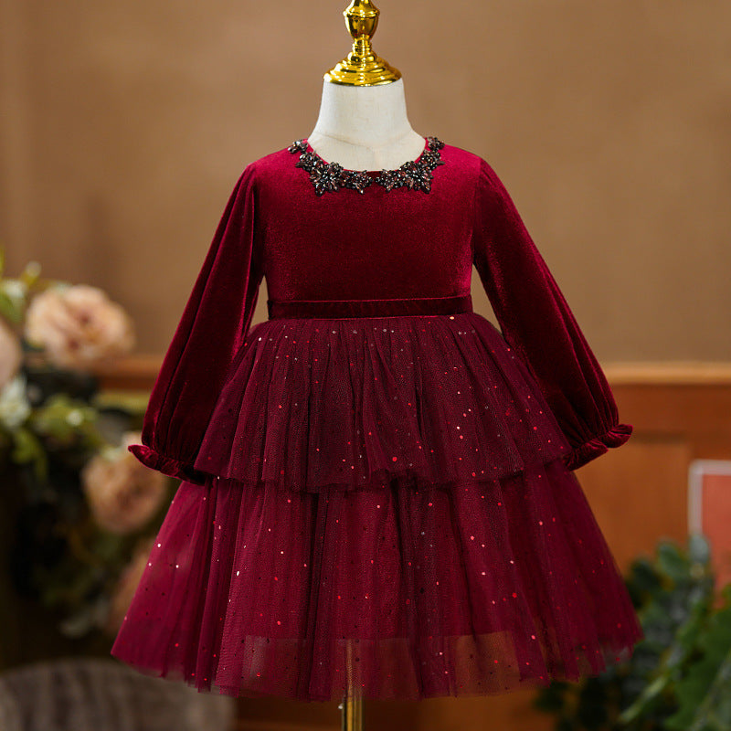 Girls Christmas  Dresses Baby Cute Pageant Dress Toddler First Birthday Party Princess Dress