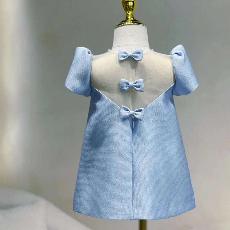 Cute Baby Blue Girls Christening Dress Toddler Birthday Prom Dress