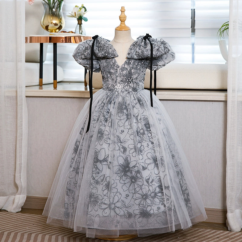 Elegant Baby Girls Puff Sleeve Floral Evening Dress Toddler Ball Gowns Elegant Baby Girls Puff Sleeve Floral Evening Dress Toddler Ball Gowns