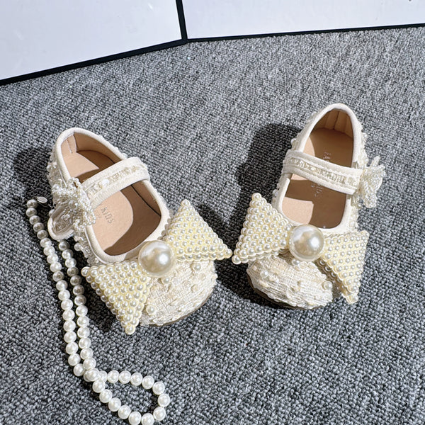 Girls' Soft-Soled Pearl Butterfly Princess Leather Shoes