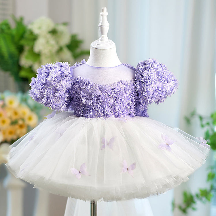 Purple Girls Party Dress Baby Birthday Puffy Princess Dress
