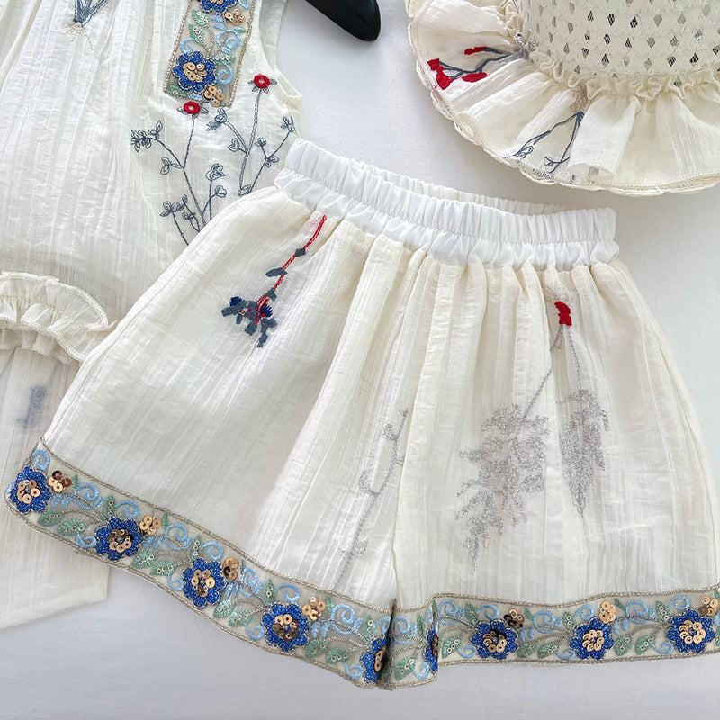 Girls' Sleeveless Hollow Bow Top and Shorts Two-piece Set