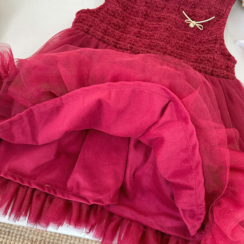 Winter Girls' New Year Coat Vest Dress Two-piece Suit