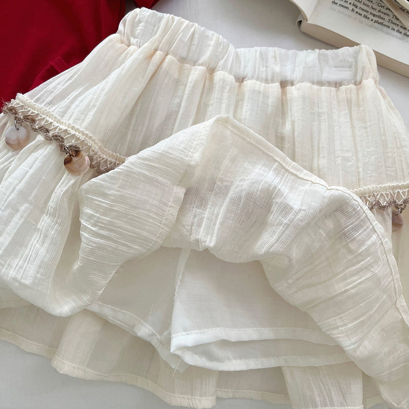 Girls' New Summer Irregular Bow Top Skirt Two-piece Set