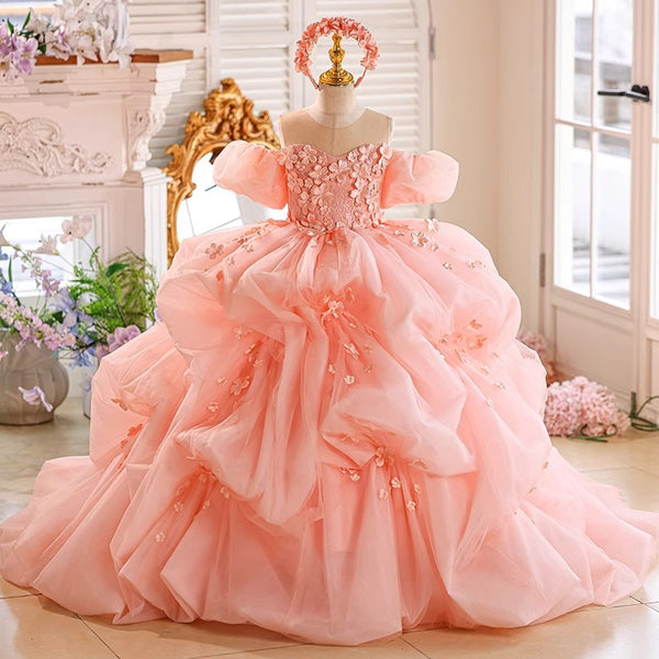 Children's Birthday Dress Flower Girl Pink Wedding Dress Girl Prom Princess Dress