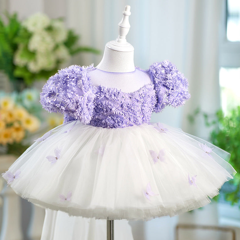 Purple Girls Party Dress Baby Birthday Puffy Princess Dress