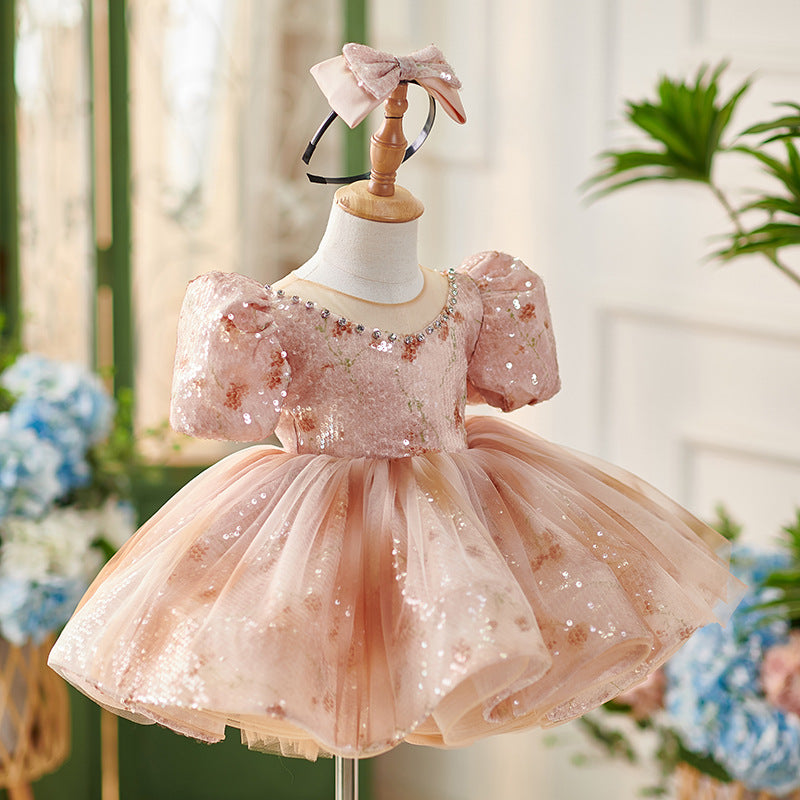 Cute Baby Girls Butterfly Sleeve Floral Puff Princess Dress Toddler Prom Dress