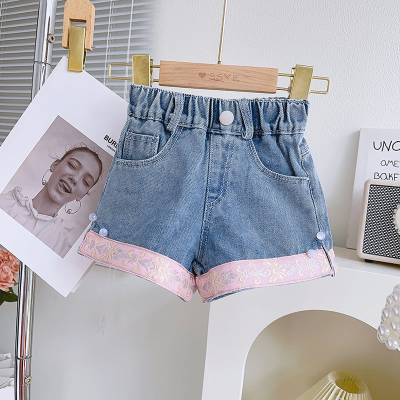 Buttoned Top and Denim Shorts Two-piece Set