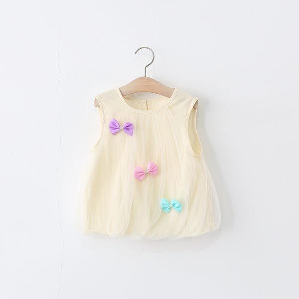 Summer New Girls Candy Color Bow Sleeveless Dress