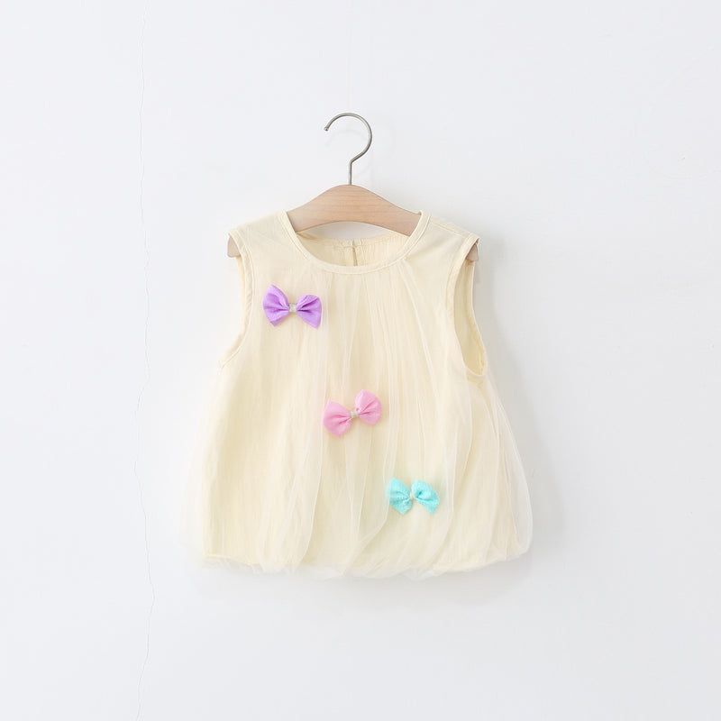 Summer New Girls Candy Color Bow Sleeveless Dress