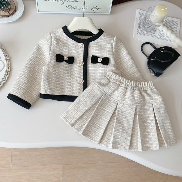 Girls' Autumn New Apricot Jacket and Skirt Two-piece Set