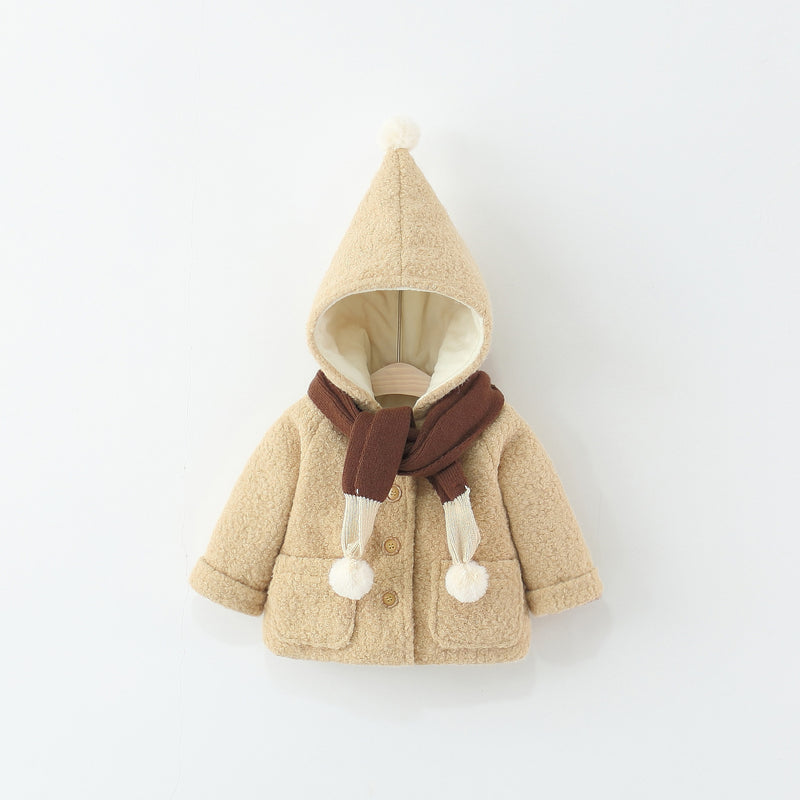 Girls' Winter Solid Color Hooded Coat