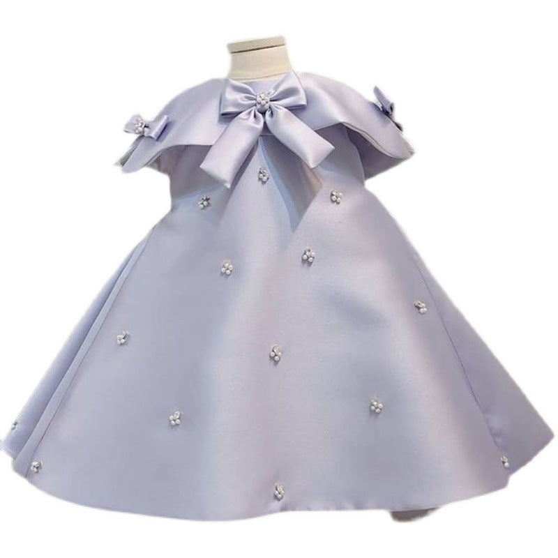 Cute Baby Girl Pearl Bow-knot Birthday Party Princess Dress