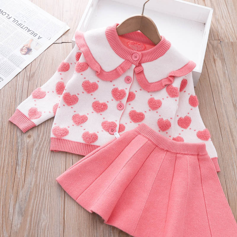 Marryshe - Little Girl Dresses - Girls Winter Sweater Knitted Love Dress Children's Two-Piece Dress, Pink / 4-5 Years (120cm) Marryshe - Little Girl Dresses - Girls Winter Sweater Knitted Love Dress Children's Two-Piece Dress, Pink / 4-5 Years (120cm)