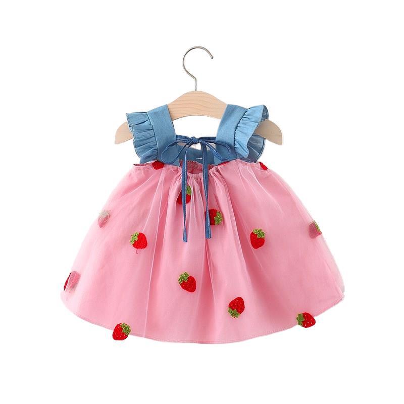 Baby Girl Strawberry Cherry Cute Bowknot Princess Dress