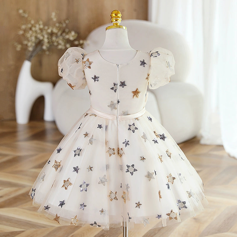 Cute Baby Girl Star Sequins Dress Toddler Pageant First Communion Princess Dress