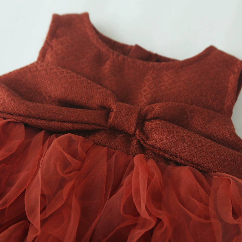 Girls Birthday Princess Dress Girls Red Bow Dress Children's Party Dress