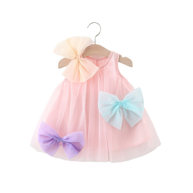 Baby Girl Summer New Three-bow Mesh Princess Dress