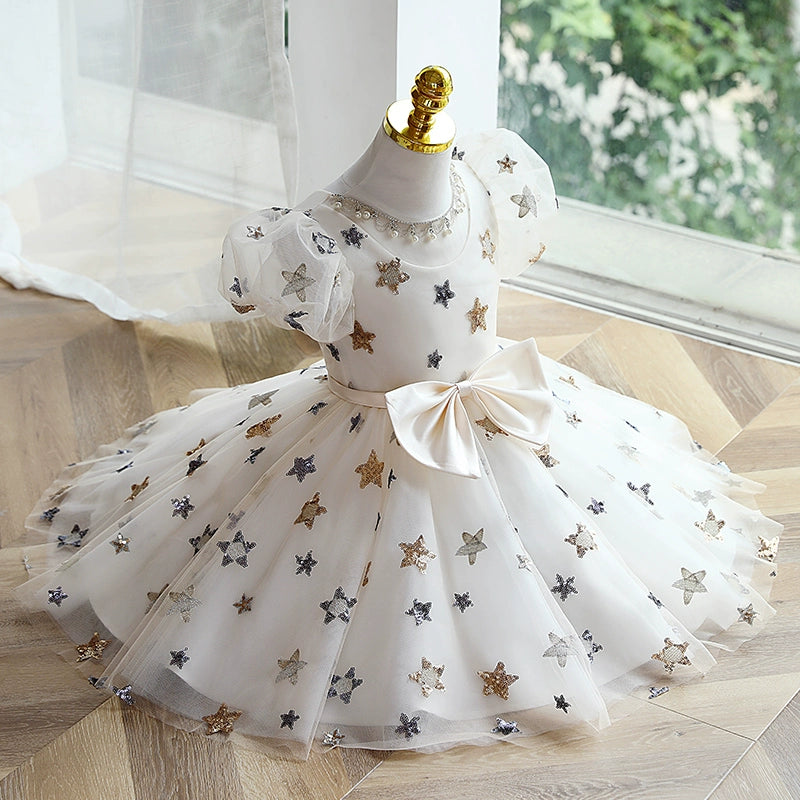 Cute Baby Girl Star Sequins Dress Toddler Pageant First Communion Princess Dress