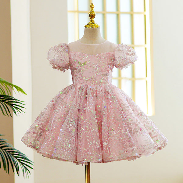 Cute Baby Girls Pink Sequin Princess Dress Toddler Flower Girl Dress